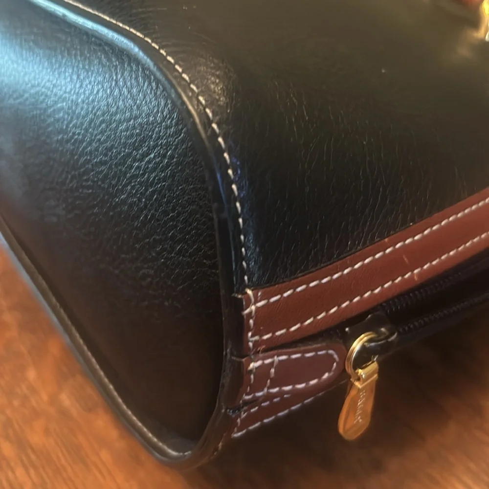 Bally Vintage Black and Brown Pebbled Leather Satchel with Shoulder Strap - Picture 11 of 15